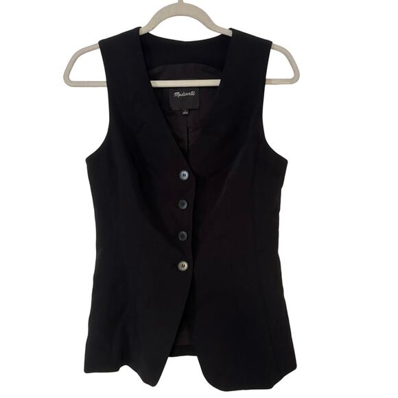NWOT Madewell Cutaway Long Vest In Jet Black Size 2 - Picture 4 of 7